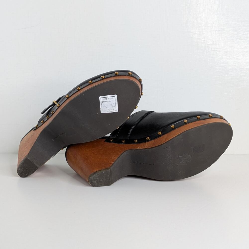 Veronica Beard Hendrix Platform Clogs 9 Black Leather Wood Heel Slip On Mules - Picture 11 of 16